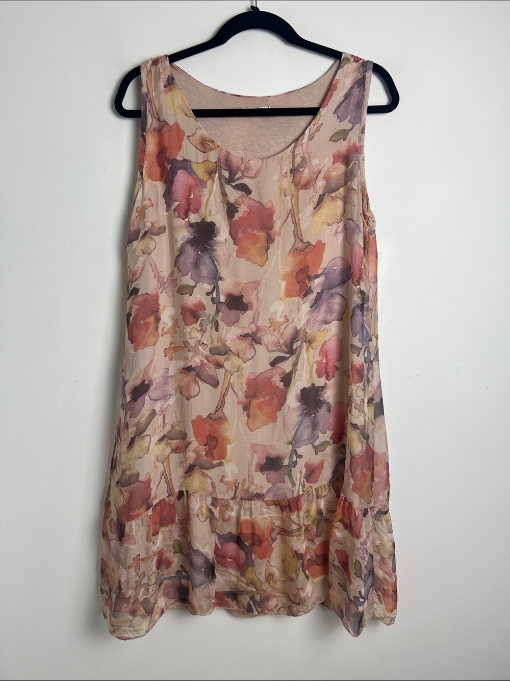 Rosemarine Italy Small Silk Blend Sleeveless Watercolor Floral Lagenlook Dress